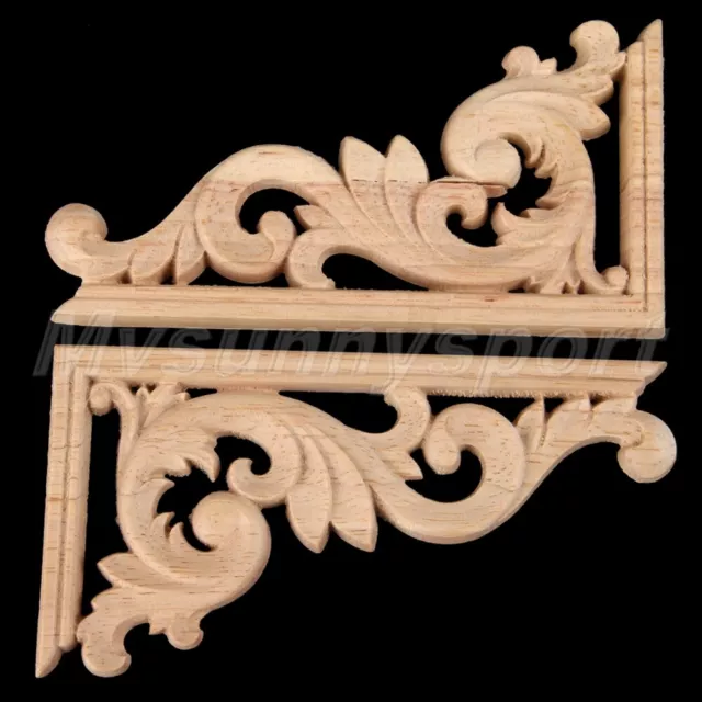 1pc/4pc Unpainted Wood Carved Corner Decal Applique Furniture Home Decoration HQ