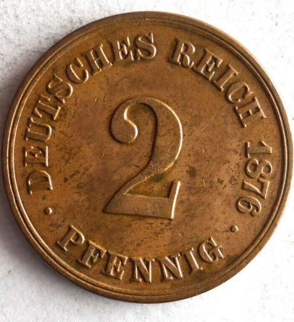 1876 GERMAN EMPIRE 2 PFENNIG - Excellent Coin - FREE SHIP - Bin #703
