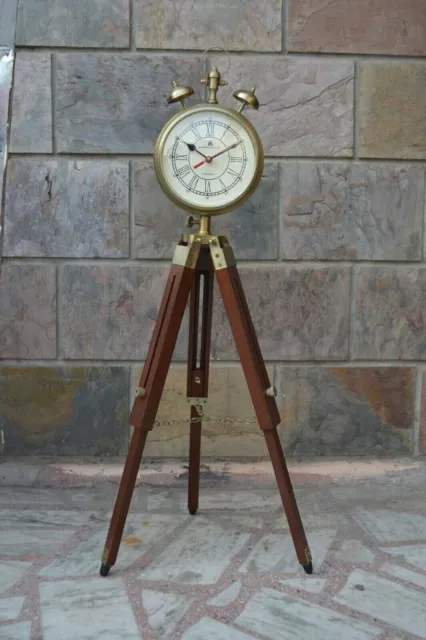 Antike Uhr, nautische Marine-Standuhr mit Holzstativ 2