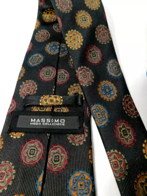 Massimo Moda Collezione 100% Silk Neck Tie Black Gray Gold Floral Badges USA