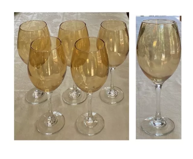 VINTAGE Wine Glasses 24 oz.  IRIDESCENT Blown Glass  10" Tall Jumbo 5-Piece Set