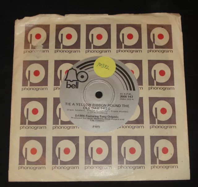 DAWN TONY ORLANDO  AUSSIE 45 TIE A YELLOW RIBBON ROUND THE OLE OAK TREE  70s pop