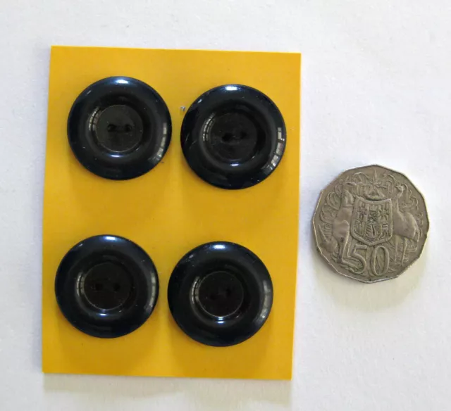 4 x LARGE BLACK BUTTONS - THINK THEY ARE ART DECO ERA - THINK THEY ARE BAKELITE