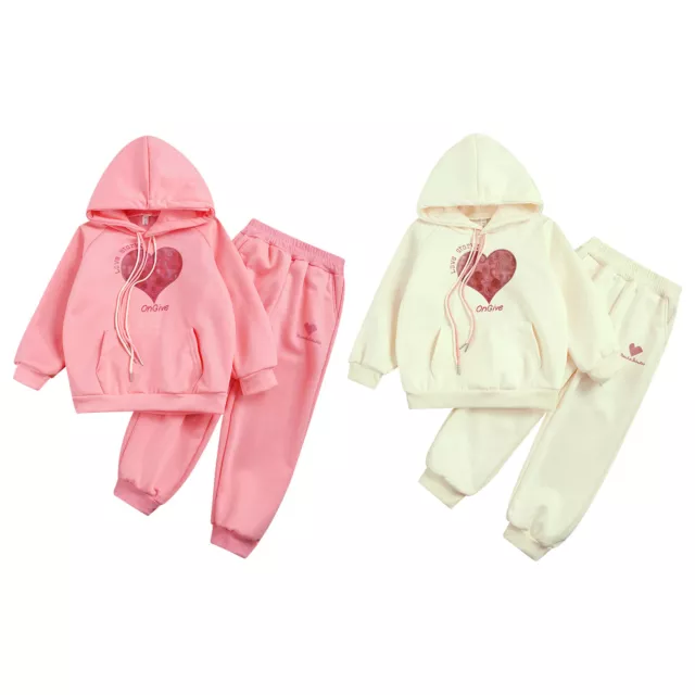 Kids Girls Sweatpants Winter Hooded Loungewear Sweatshirt Drawstring Tracksuit