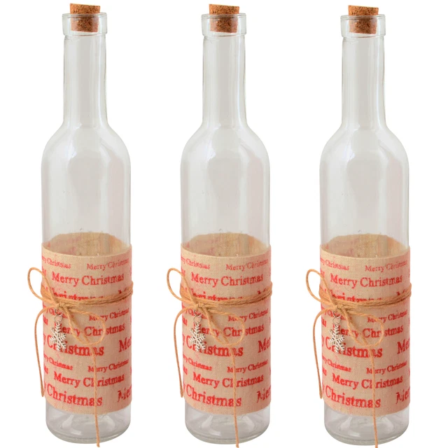 3x Botella Decoración 30cm Navidad Con Corcho 6cm Diámetro Jutebanderole