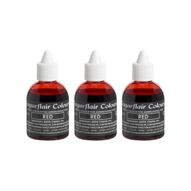 3 x Sugarflair RED Edible Food Colouring Liquid For Airbrushing Cake Decorating