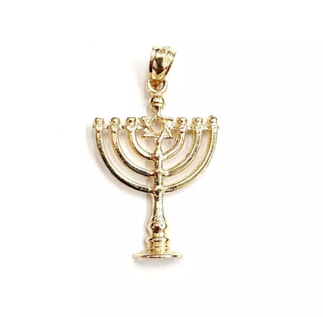 14k yellow gold Menorah star of David Jewish Israel torah pendant religious 2.2g