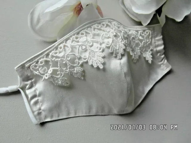 ivory smooth silk dupion/nottingham lace wedding face covering, adjustable