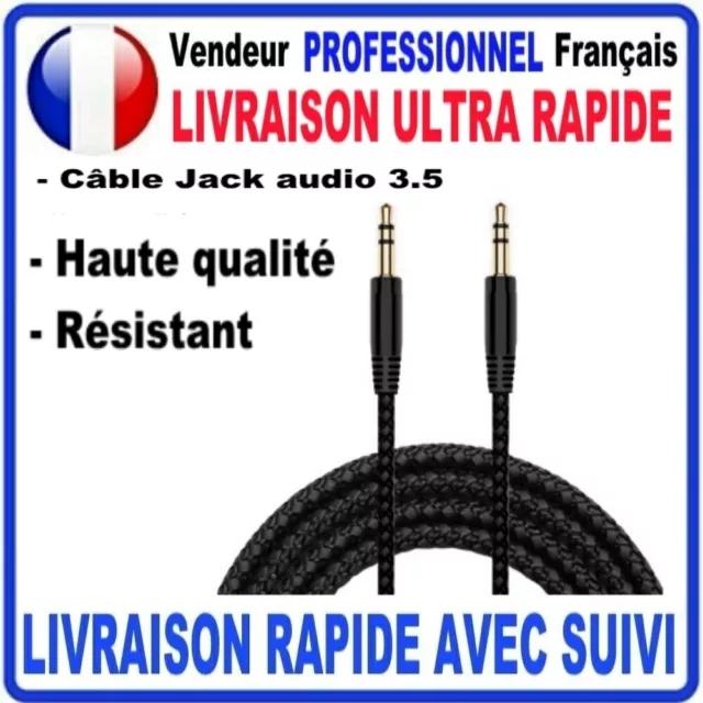 Câble auxiliaire Audio stéréo universel, 3.5mm, en Nylon tressé