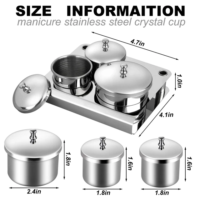 3 pezzi ciotole tazza attrezzatura nail art in acciaio inox con pennello per unghie 15 pz D_