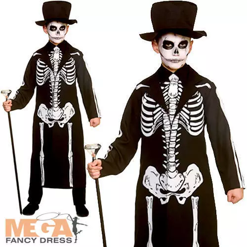 Day of the Dead Skeleton Boys Fancy Dress Halloween Kids Child Costume