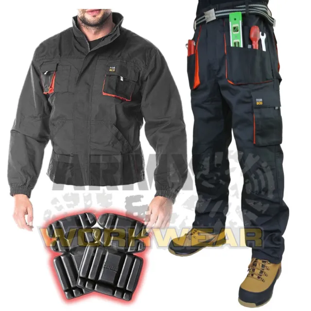 Uomo Pantaloni da Lavoro Stile Militare Resistente Ginocchiere Tasche Giacca Set