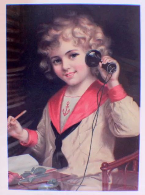 Victorian Lithograph Print Picture "Telephone Girl Print" 4" X 6"