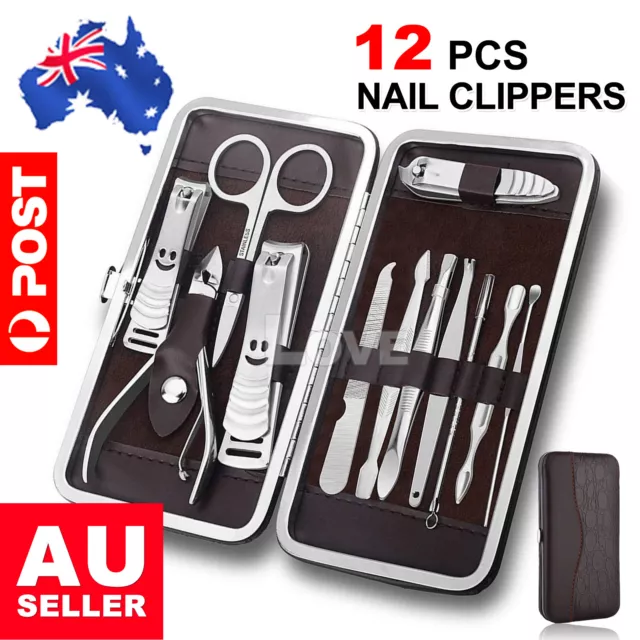 12PCS Manicure Pedicure Set Stainless Nail Clippers Kit Cuticle Grooming Case OZ