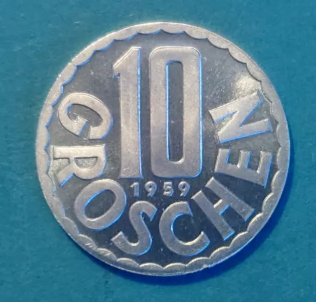 1959 Austria - 10 Groschen Coin - Choice Proof - KM 2878 - Notably Rare Date