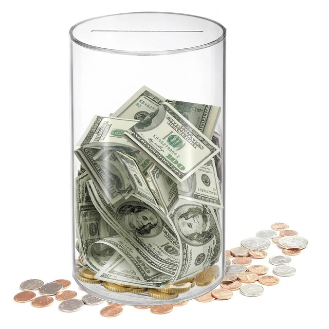 Acrylic Piggy Bank Visible Transparent Cylindrical Jar Save Money Deposit Box