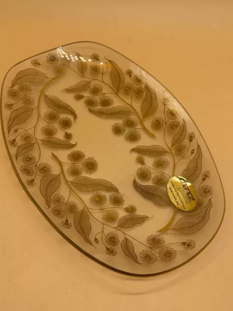 Pilkington Chance Glass Rectangular Brown Leaf Patterned Glass Plate 8"