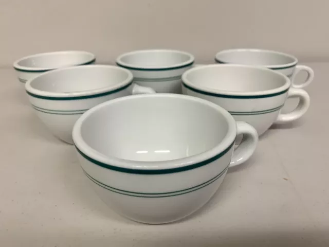 6 Shenango China New Castle PA RESTAURANT WARE Coffee Tea Mugs Green Stripes