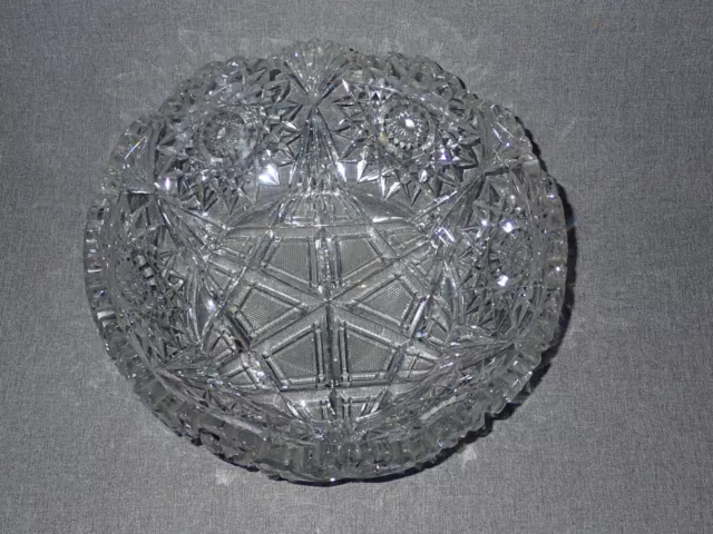 American Brilliant Period Cut Glass Bowl Hobstar & Wheat Sheaves 10” x 4” 6lbs+
