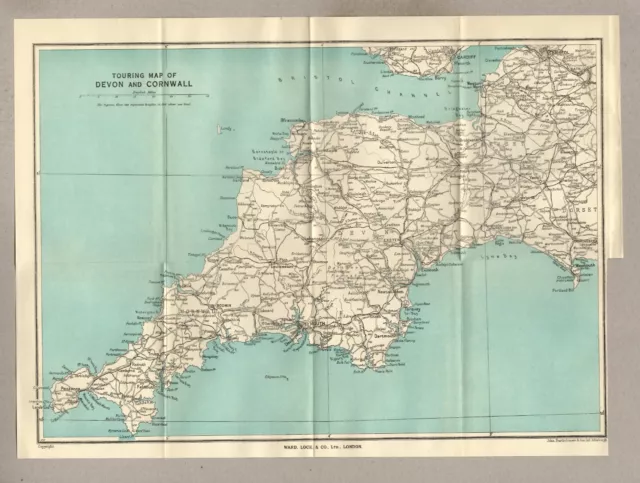 1945 Vintage Folding Map Devon & Cornwall England John Bartholomew 14" x 10"