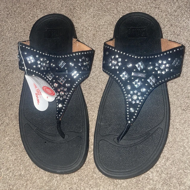 FitFlop Flip Flop Wedge Sandal Wobble Board Heel Lulu Aztek Suede Stud Women 9