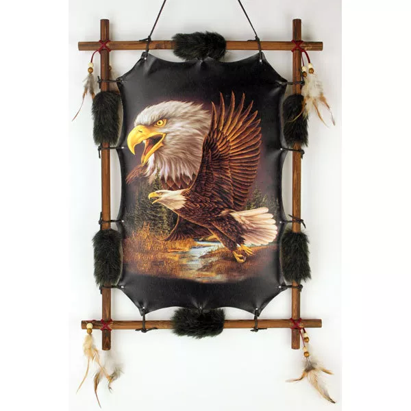 22"x16" Soaring Bald Eagle Dream Catcher Wall Hang Decor Feathers Wood Frame