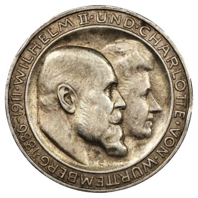 Germany - 3 mark 1886 Wilhelm II And Charlotte Of Wurttemberg Silver KM.636