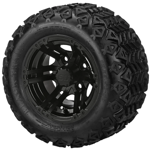 4 Golf  Cart 18X9.50-10 All-Terrain Tires on 10x7 Matte Black Yukon Wheels