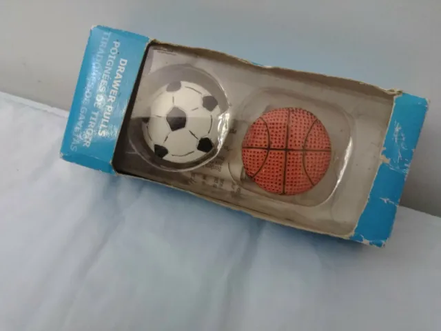 SET of 2 Sports Balls Basketball Soccer Kids Cabinet Knob Drawer Pulls Hardware