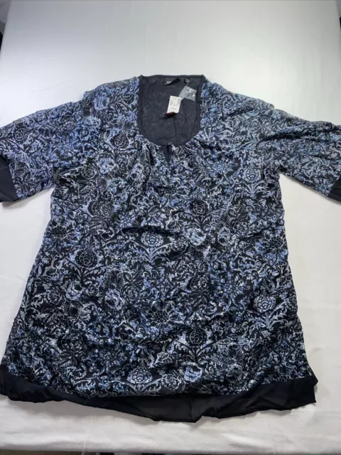 Avenue Woman Plus Size Shirt, Black/Blue/White/Sparkles, 22/24, NWT MSRP 49.95