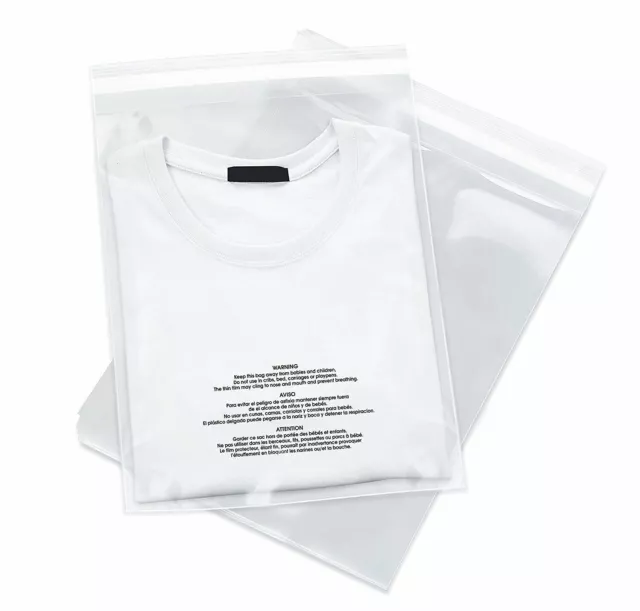 Poly Bags Resealable Suffocation Warning Clear Merchandise 1.5 mil Shirt Apparel