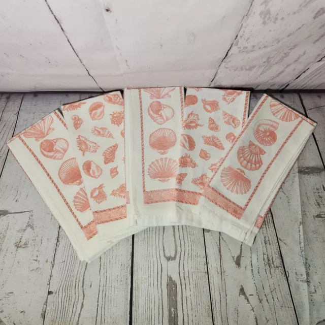 Vintage Pink Seashell Hand Towel Set of 5 Ocean Bath Kitchen Towels 24.5" x 16"