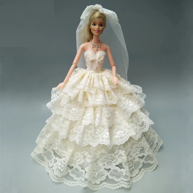 Bambola Abito da Sposa Western-Style Bianco Velo Ragazze Bambino Giocattoli 29cm