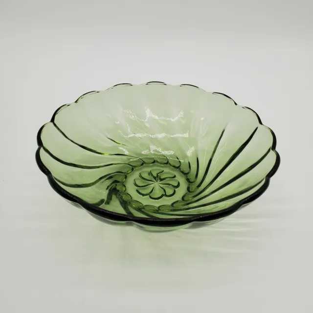 Vintage Hazel Atlas Green Swirl Bowl with Scalloped Edge
