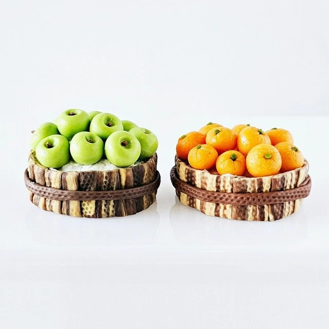 Casa de muñecas Cesta de frutas en miniatura Arcilla hecha a mano Naranja...