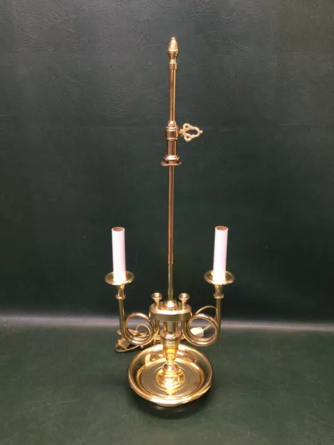 VTG Brass 2 Lights Trumpet French Horn Bouillotte Table Lamp Metal Shade  25.5''H