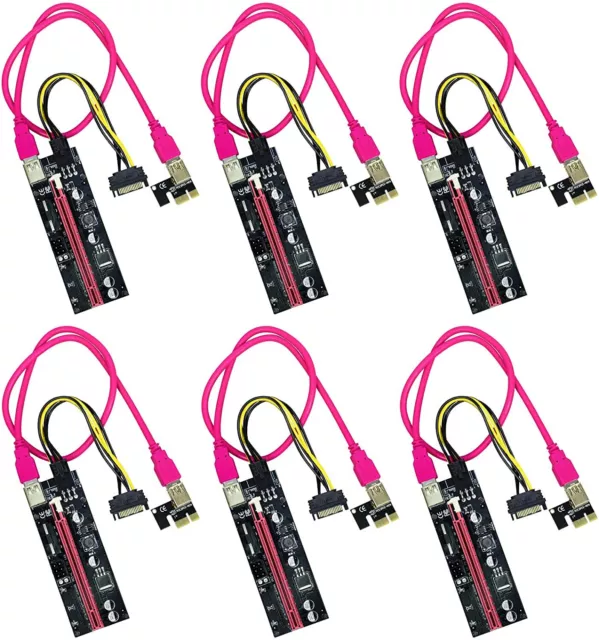 NEW 6 Pack GPU Mining Powered Riser Adapter VER009S PCI-E Riser Card For Bitcoin