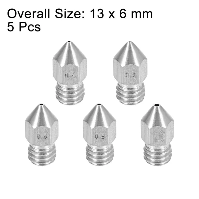 5pcs 3D Printer Nozzle Stainless Steel MK8 Extruder Nozzle M6 0.2mm-1mm 2