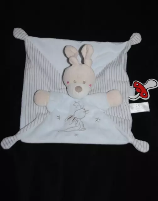 Doudou plat lapin bleu NICOTOY SIMBA TOYS KIABI étoiles argent rayé TBE