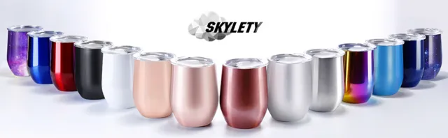 Skylety 12 Oz Double-Insulated Stemless Stainless Steel Tumbler Cup With Lids