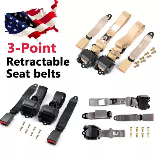 3-Point Retractable Adjustable Safety Seat Belt Straps Car Vehicle Belt Kit