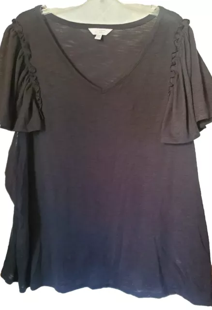 Womens 3X Black Top LC Lauren Conrad Blouse Plus Size Flutter Sleeve Relaxed NEW