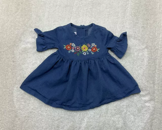 Bonnie Baby Girls Size 12M Floral Print Short Sleeve Denim Blue Top/Mini Dress