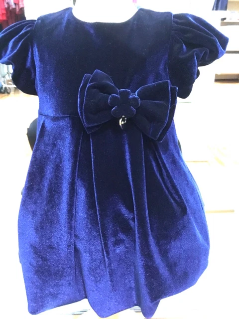 Abito Vestito Velluto Blu Bambina Neonata 6Mesi Alice -Pi