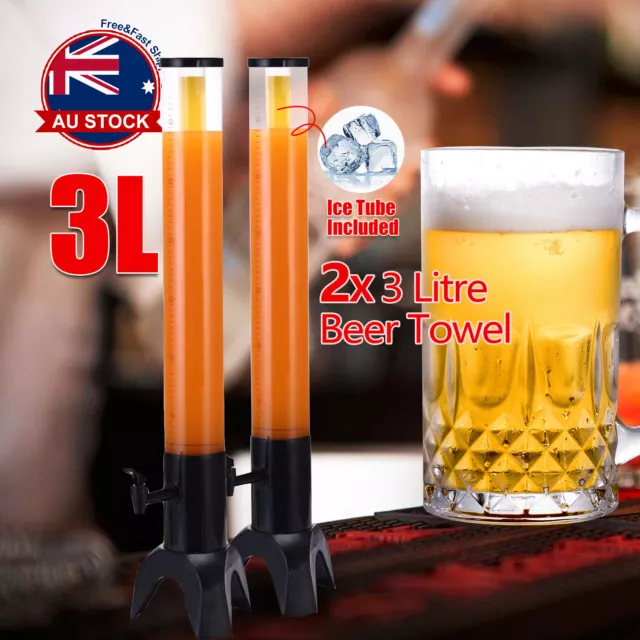 2x BEER TOWER DISPENSER W ICE TUBE JUICE FOUNTAIN PARTY *3 LITRE*VB CARLTON Wa