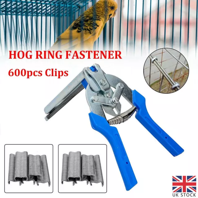 Hog Ring Plier Tool 600pcs M Clips Staple Mesh Cage Wire Fence Clamp UK