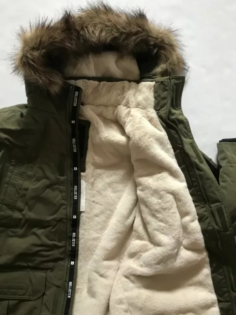 NWT HOLLISTER BY Abercrombie Men Faux Fur Lined Parka Jacket Coat