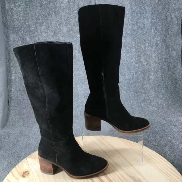 Lucky Brand Boots Womens 7 M Ritten Tall Riding Boot Black Suede Stacked Heels