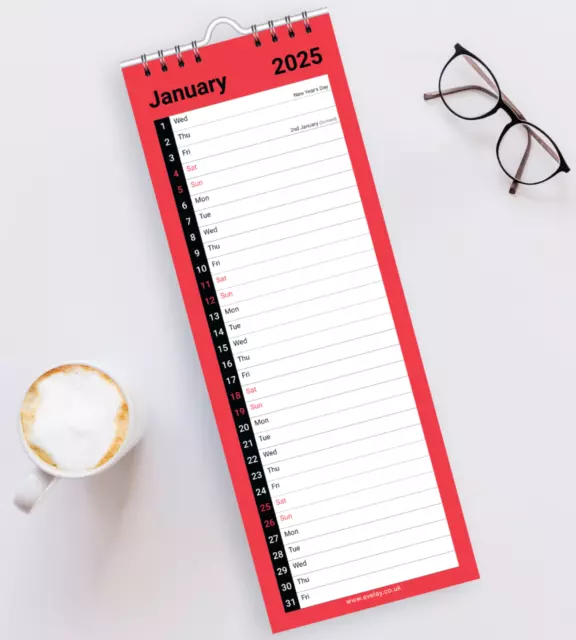 2025 Slim Month To View Spiral Bound Wall Office Planner Organiser Calendar