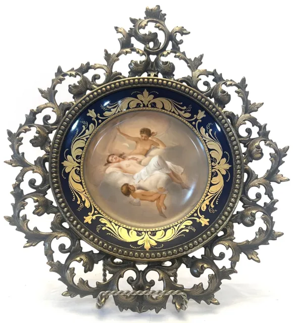Royal Vienna Gilt & Porcelain Portrait Plate 'Luna' signed in Bronze Frame